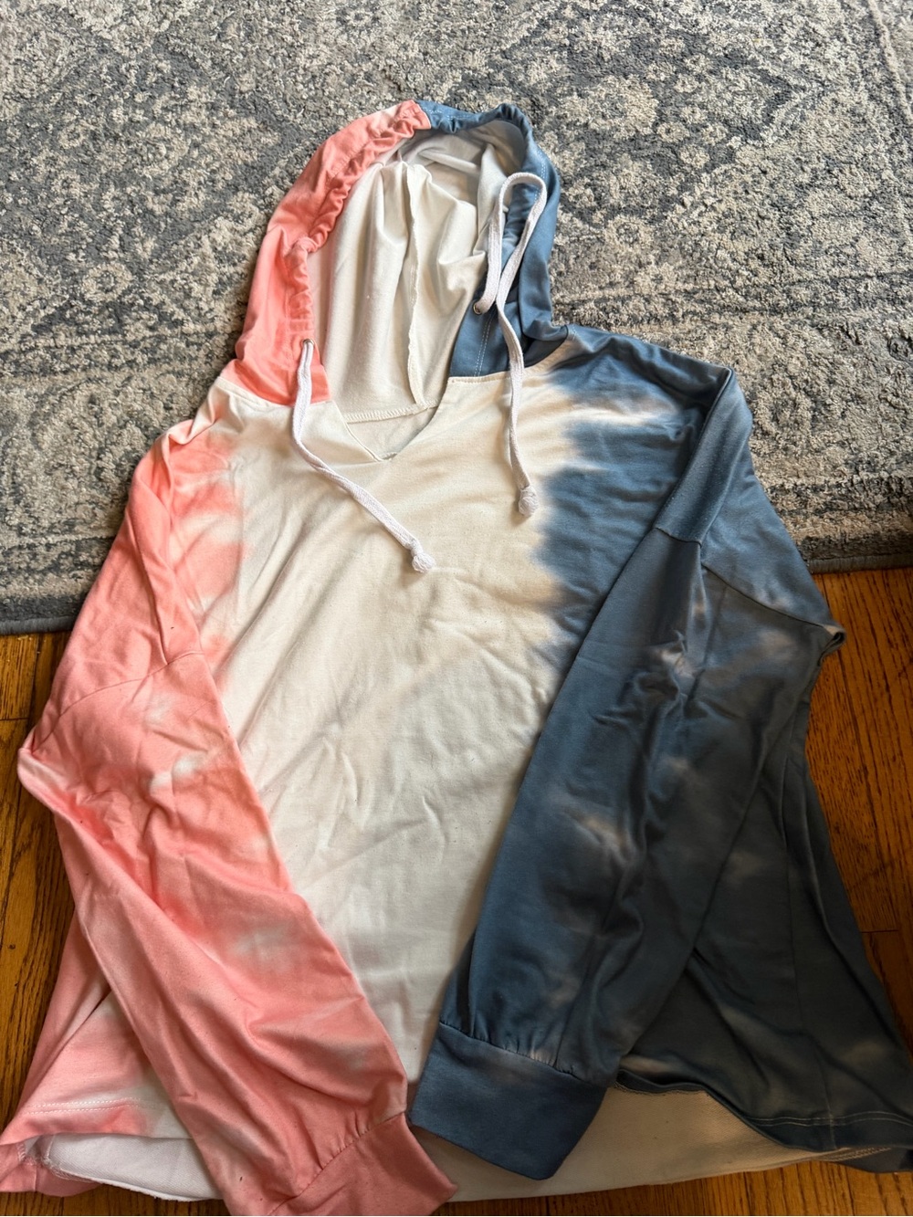 Source Unknown Tie-Dye V-Neck Hoodie - Pink, Cream & Blue